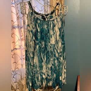 LANE BRYANT BLUE SILVER SHIMMER WATERCOLOR CAMI TANK SHARKBITE HEM BLOUSE 22 24